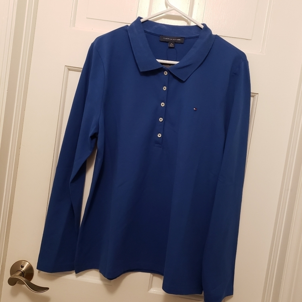 NWT Tommy Hilfiger Blue L/S Polo Shirt Size XL, Ret. $44.99 - Picture 2 of 6